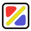 eigenes Farbcode-Logo mit blauem und rotem Dreieck und gelbem Schrägstrich, schwarz umrahmt