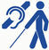 Deafblind logo (tbi): crossed out ear + cane man (blue on white)