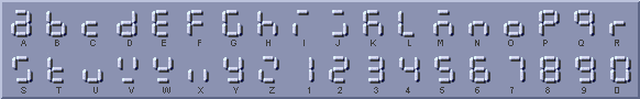 Siekoo-Alphabet einschlielich Ziffern in zwei Zeilen