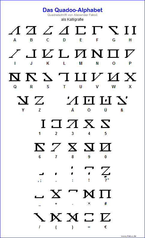 Quadoo-Alphabet Kalligrafie mit Satzzeichen