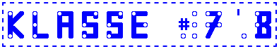 Text 'KLASSE 7b' in Schwarzschrift-Buchstaben mit Braillepunkten