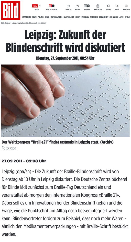 Braille21 in der BILD