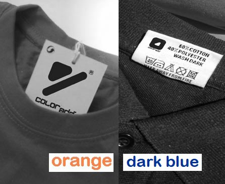 an orange T-shirt and a dark blue shirt can not be assigned in gray-seeing