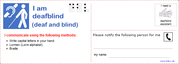 Communication card for the deaf-blind minimal
