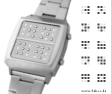 tactile Fakoo wristwatch with four Fakoo digits arranged in a square