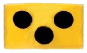 three black dots on a yellow background