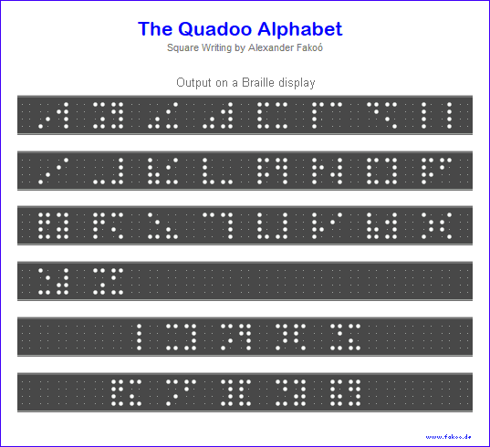 Quadoo-Alphabet auf einer Braillezeile